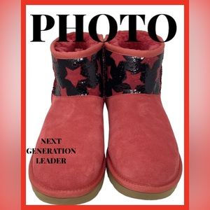 UGG  New Classic Mini Sequin Stars Red Boots - Women's Size 6 No Box